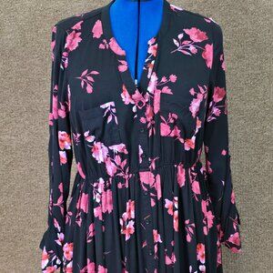Torrid Black Floral Challis Whirred Shirt Dress Sz 0 (L) PreOwned